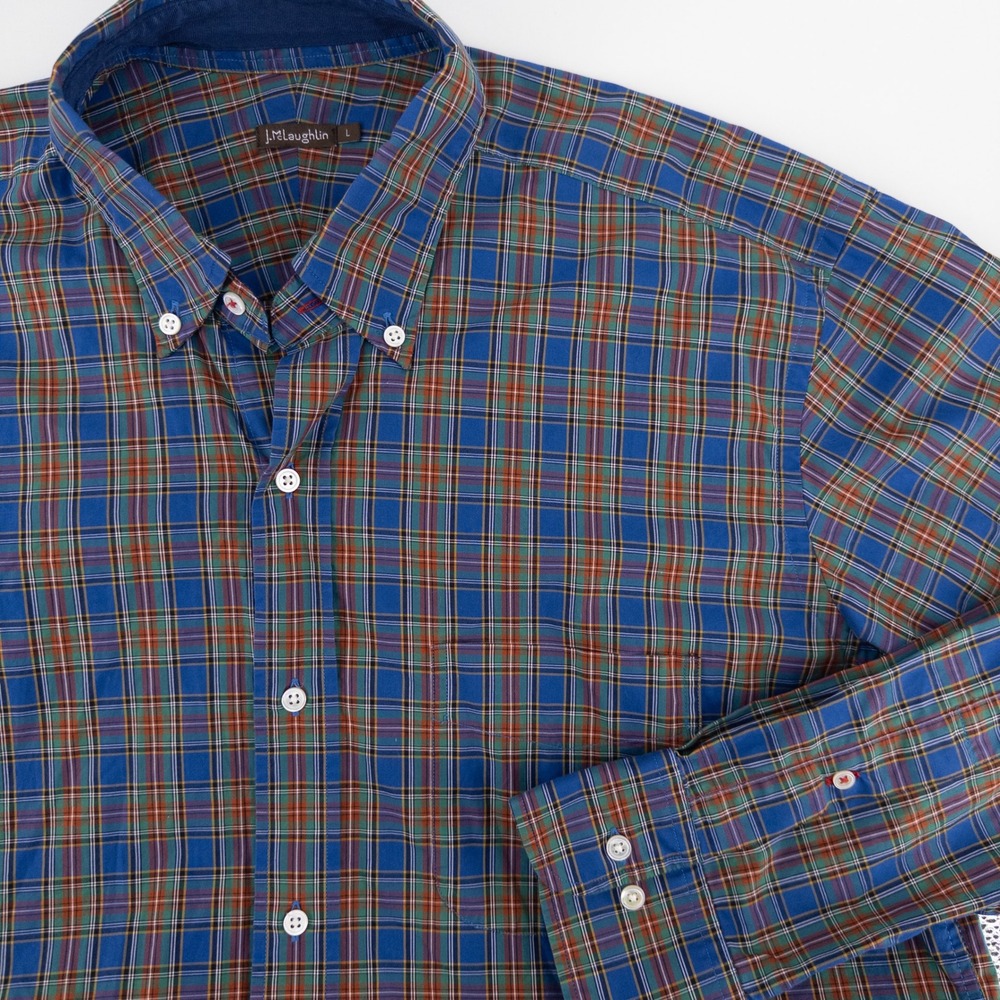 J. McLaughlin Mens L Button‎ Down Shirt Plaid Cotton Long Sleeve Preppy Classic